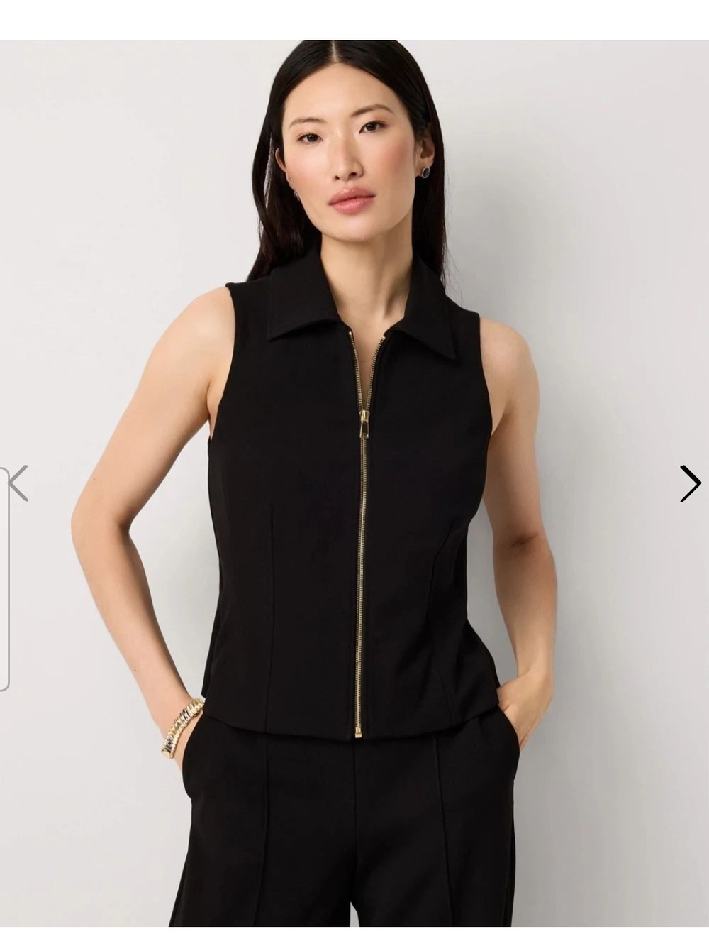 New Black Medium Anne Klein Two Toned Sleeveless Zipper Vest
